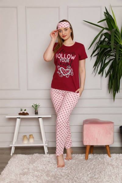 Moda Çizgi Kadın %100 Pamuk 3'lü Sabahlık Pijama Takım 1119 - Thumbnail