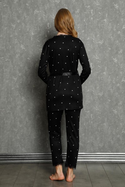 Moda Çizgi Kadın %100 Pamuk 3'lü Sabahlık Pijama Takım 16103 - Thumbnail