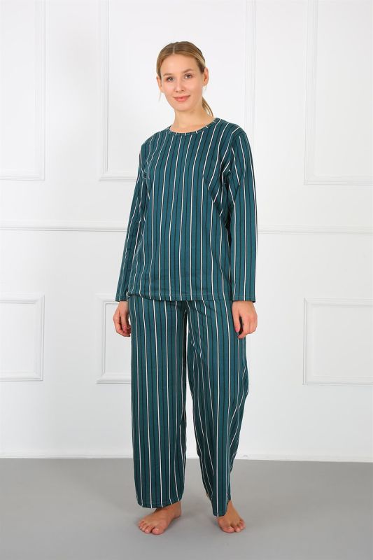 Moda Çizgi Kadın %100 Pamuk Büyük Beden Pijama Takım 202168 - 1