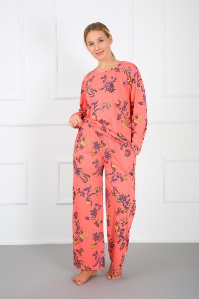 Moda Çizgi Kadın %100 Pamuk Büyük Beden Pijama Takım 202171 - Thumbnail