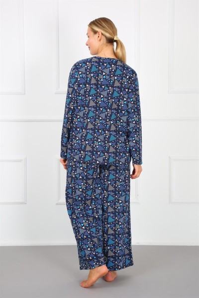 Moda Çizgi Kadın %100 Pamuk Büyük Beden Pijama Takım 202172 - Thumbnail