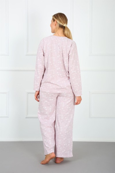 Moda Çizgi Kadın %100 Pamuk Büyük Beden Pijama Takım 202173 - Thumbnail