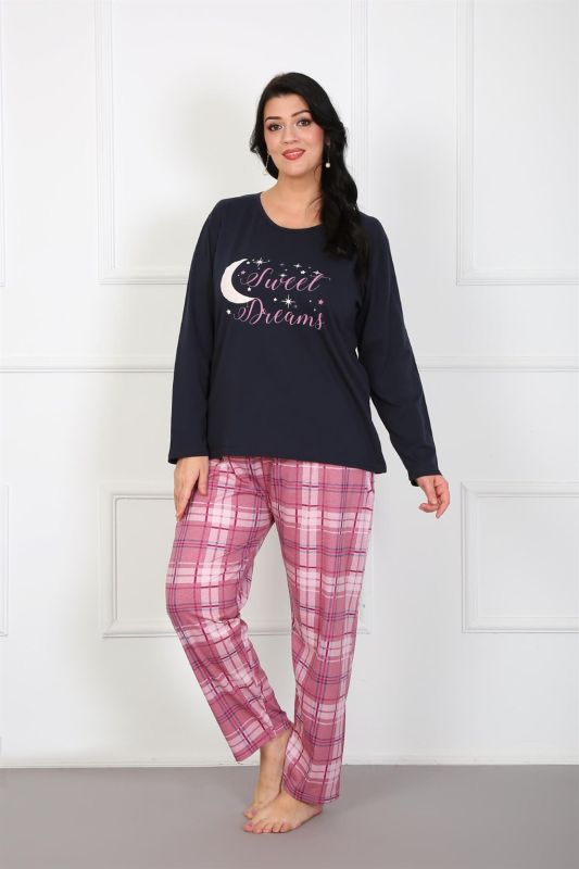 Moda Çizgi Kadın %100 Pamuk Büyük Beden Pijama Takım 202175 - 1