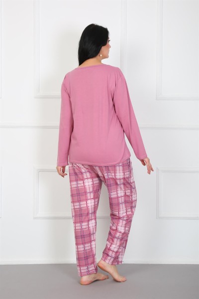 Moda Çizgi Kadın %100 Pamuk Büyük Beden Pijama Takım 202176 - Thumbnail