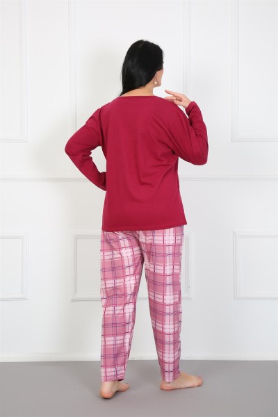 Moda Çizgi Kadın %100 Pamuk Büyük Beden Pijama Takım 202177 - Thumbnail