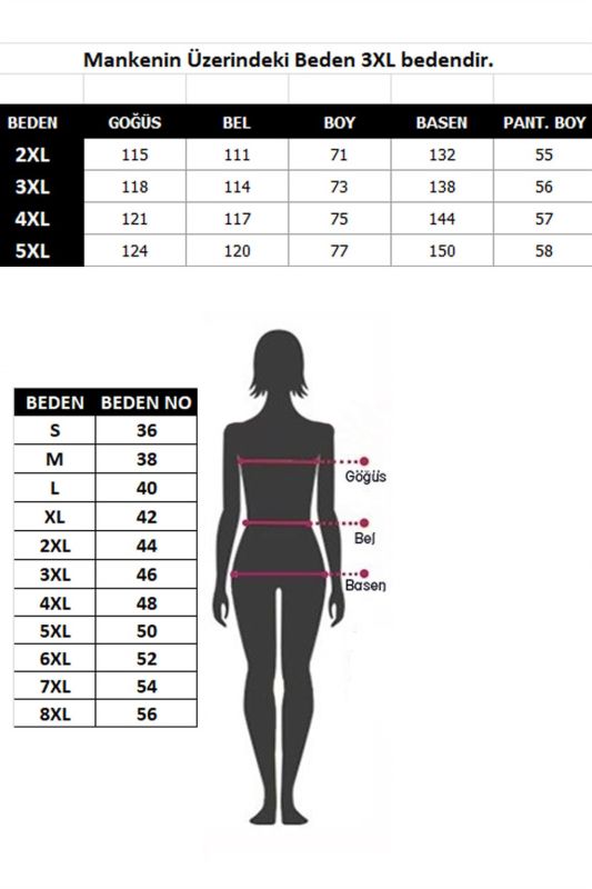 Moda Çizgi Kadın %100 Pamuk Kapri Büyük Beden Pijama Takım 202161 - 4