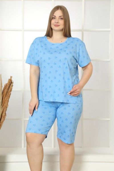 Moda Çizgi - Moda Çizgi Kadın %100 Pamuk Kapri Büyük Beden Pijama Takım 202165