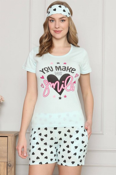 Moda Çizgi - Moda Çizgi Kadın %100 Pamuk Penye Kısa Kol Şortlu Pijama Takım 4323