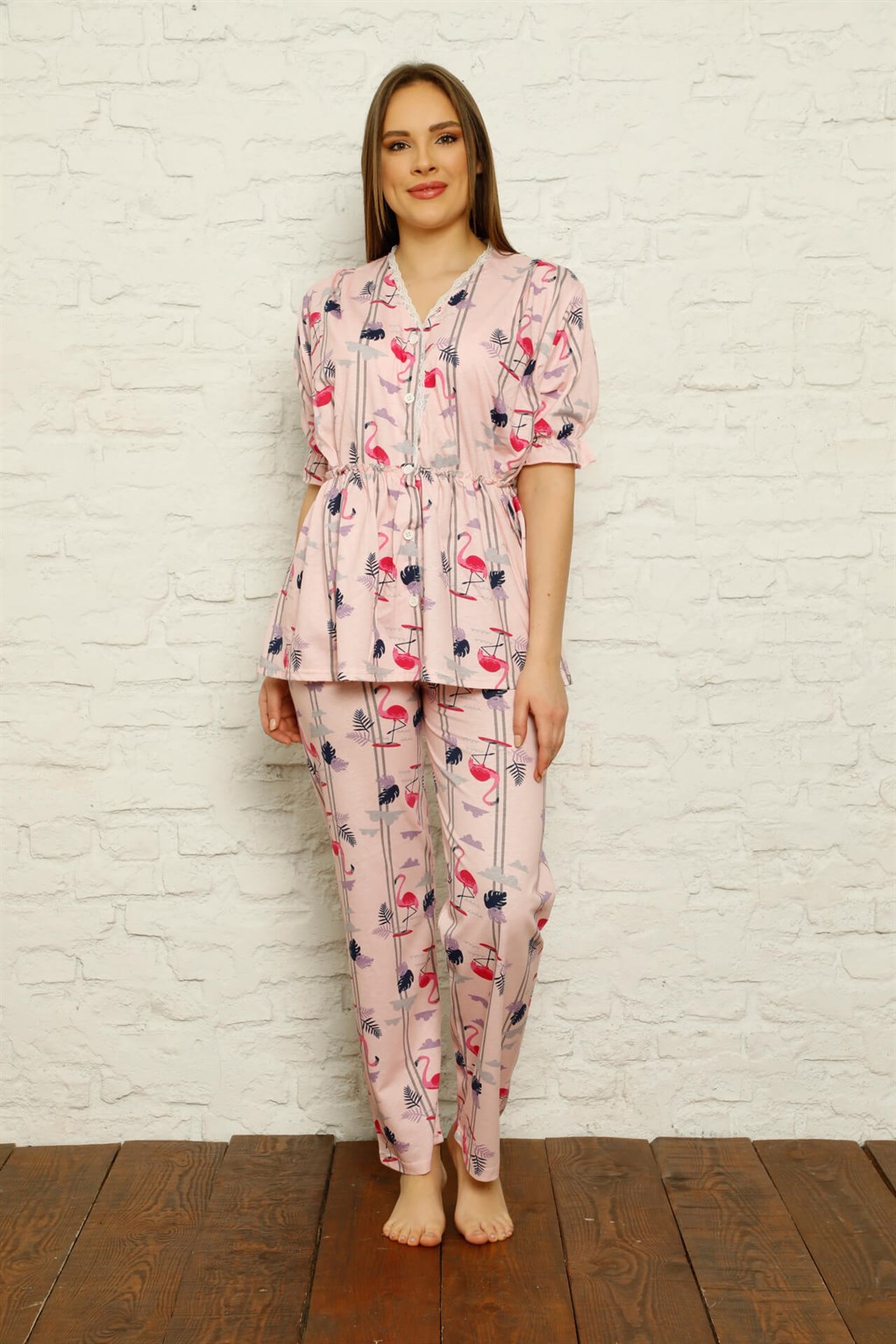 Moda Çizgi Kadın Penye Pijama - M | Pudra