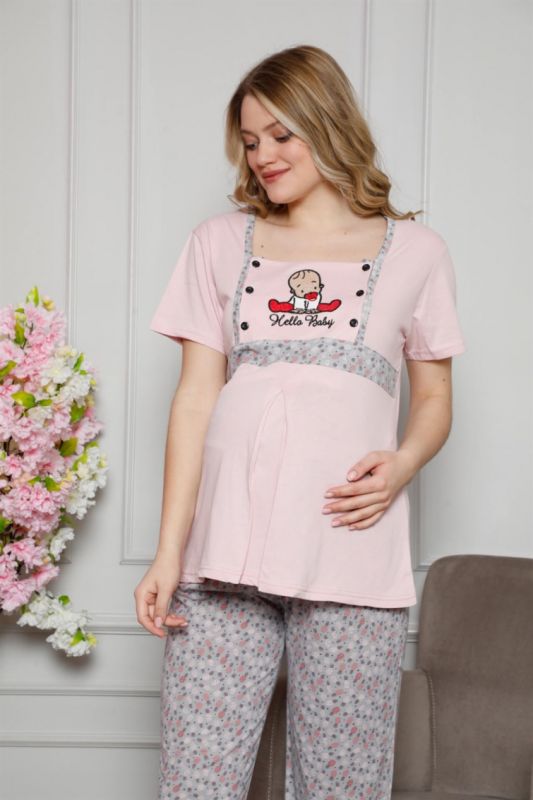 Moda Çizgi Kadın %100 Pamuklu Hamile Pijama Takımı 4505 - 1