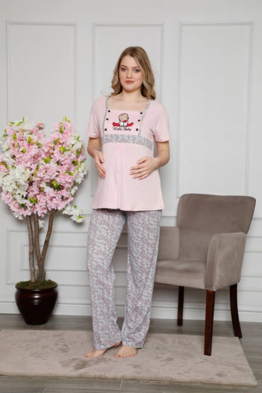 Moda Çizgi Kadın %100 Pamuklu Hamile Pijama Takımı 4505 - 2