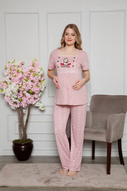 Moda Çizgi Kadın %100 Pamuklu Hamile Pijama Takımı 4508 - 2