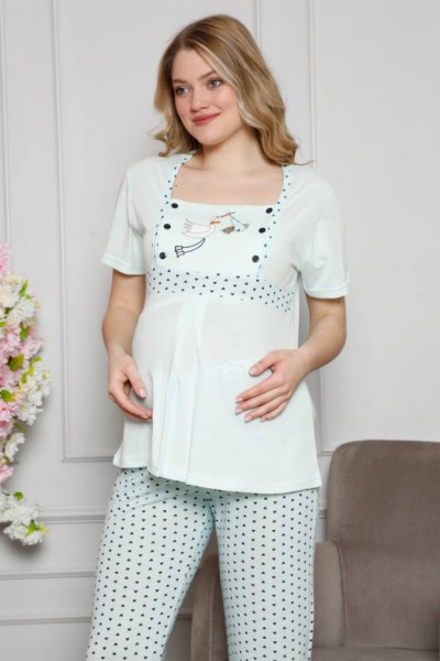 Moda Çizgi - Moda Çizgi Kadın %100 Pamuklu Hamile Pijama Takımı 4509