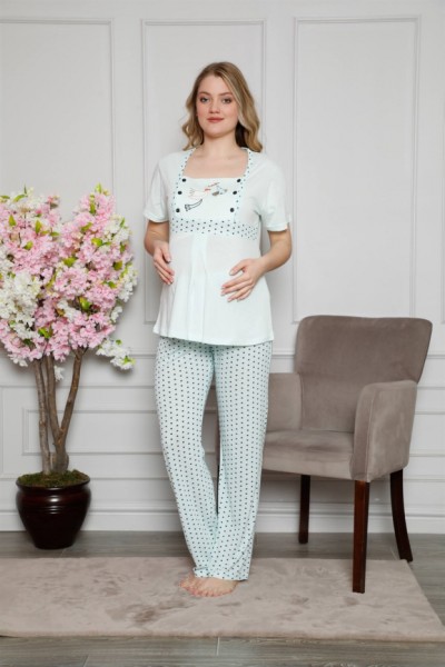 Moda Çizgi Kadın %100 Pamuklu Hamile Pijama Takımı 4509 - Thumbnail