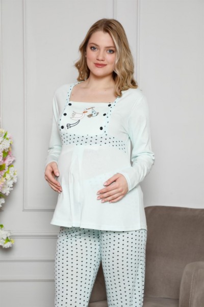 Moda Çizgi - Moda Çizgi Kadın %100 Pamuklu Hamile Pijama Takımı 4516