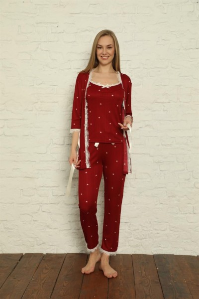 Moda Çizgi Kadın 3'lü Sabahlık Pijama Takım 20592 - Thumbnail