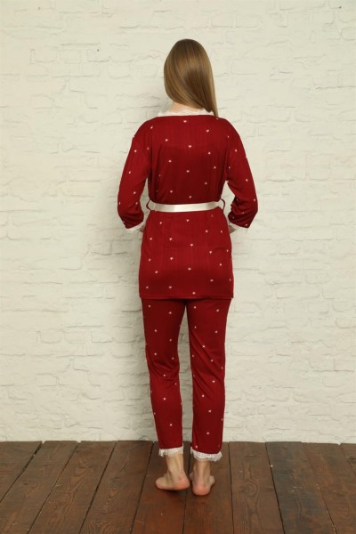 Moda Çizgi Kadın 3'lü Sabahlık Pijama Takım 20592 - Thumbnail