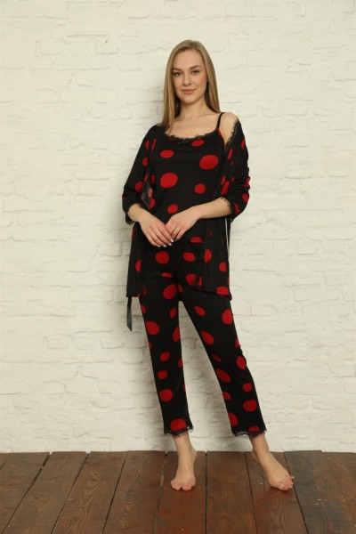 Moda Çizgi Kadın 3'lü Sabahlık Pijama Takım 20594 - Thumbnail