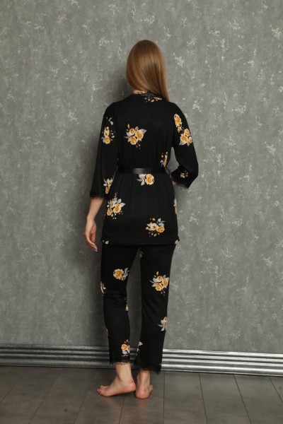 Moda Çizgi Kadın 3'lü Sabahlık Pijama Takım 20596 - Thumbnail