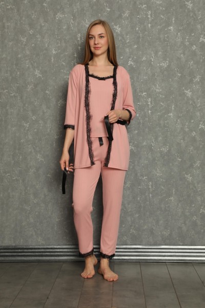 Moda Çizgi Kadın 3'lü Sabahlık Pijama Takım 20598 - Thumbnail