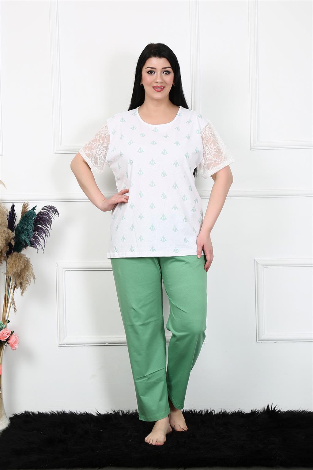 Moda Çizgi Kadın 5XL-6XL-7XL-8XL Büyük Beden Kısa Kol Pijama Takım 75001 - 8XL | Beyaz