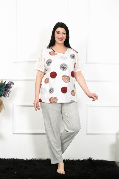 Moda Çizgi - Moda Çizgi Kadın 5XL-6XL-7XL-8XL Büyük Beden Kısa Kol Pijama Takım 75002