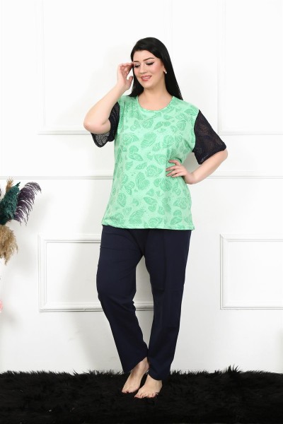 Moda Çizgi - Moda Çizgi Kadın 5XL-6XL-7XL-8XL Büyük Beden Kısa Kol Pijama Takım 75004