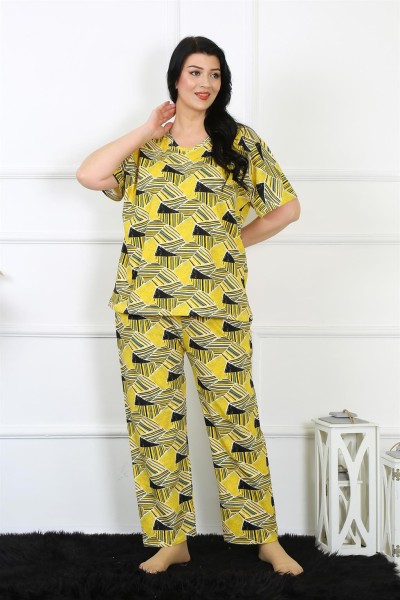 Moda Çizgi Kadın 5XL-6XL-7XL-8XL Büyük Beden Kısa Kol Pijama Takım 75007 - Thumbnail