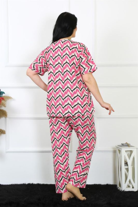 Moda Çizgi Kadın 5XL-6XL-7XL-8XL Büyük Beden Kısa Kol Pijama Takım 75009 - 5