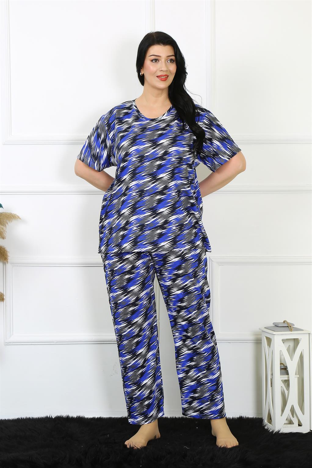 Moda Çizgi Kadın 5XL-6XL-7XL-8XL Büyük Beden Kısa Kol Pijama Takım 75010 - 8XL | Saks