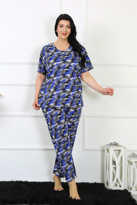 Moda Çizgi Kadın 5XL-6XL-7XL-8XL Büyük Beden Kısa Kol Pijama Takım 75010 - 2