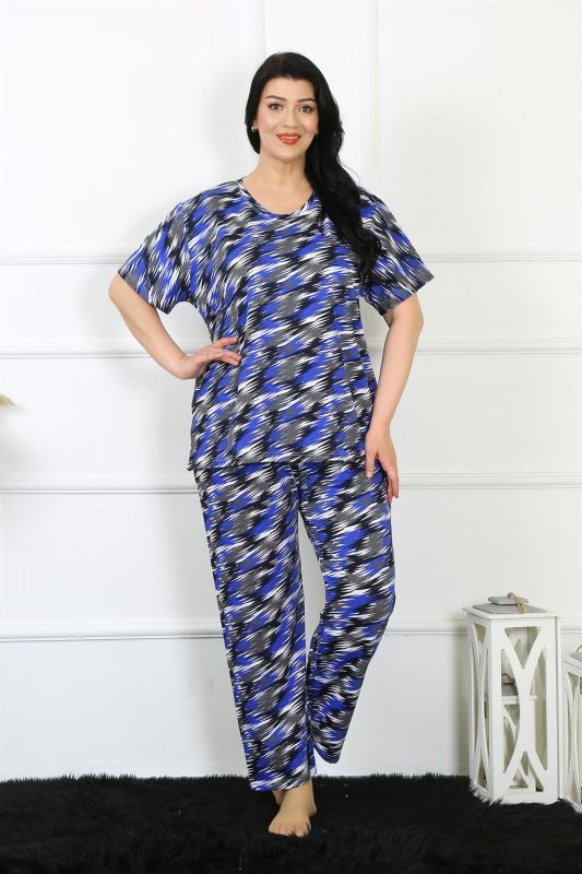 Moda Çizgi Kadın 5XL-6XL-7XL-8XL Büyük Beden Kısa Kol Pijama Takım 75010 - 3