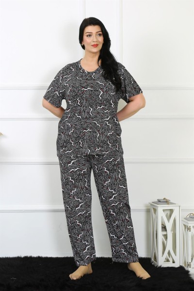 Moda Çizgi Kadın 5XL-6XL-7XL-8XL Büyük Beden Kısa Kol Pijama Takım 75011 - Thumbnail