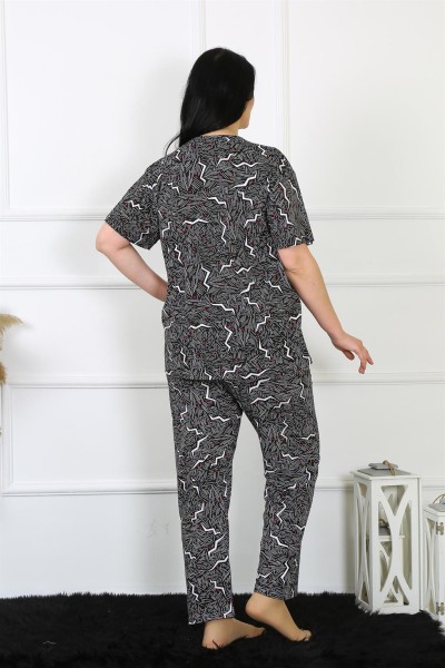Moda Çizgi Kadın 5XL-6XL-7XL-8XL Büyük Beden Kısa Kol Pijama Takım 75011 - Thumbnail