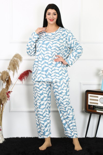 Moda Çizgi Kadın 5XL-6XL-7XL-8XL Büyük Beden Uzun Kol Pijama Takım 202216 - Thumbnail