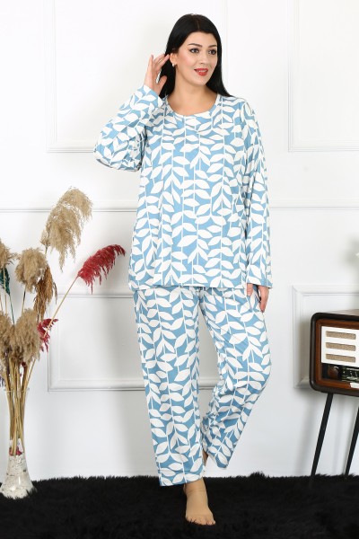 Moda Çizgi Kadın 5XL-6XL-7XL-8XL Büyük Beden Uzun Kol Pijama Takım 202216 - Thumbnail