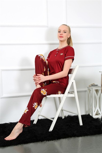 Moda Çizgi - Moda Çizgi Kadın Bordo Kısa Kol Pijama Takım 20388