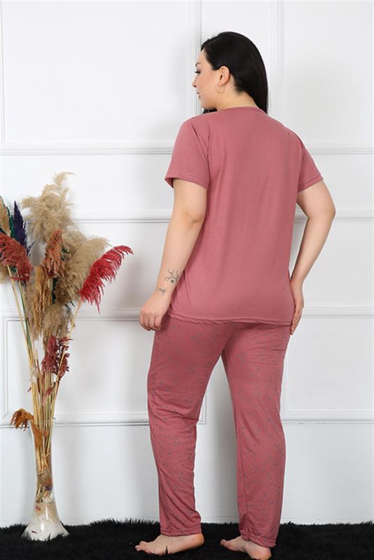 Moda Çizgi Kadın Büyük Beden Kısa Kol Pijama Takım 202186 - 4