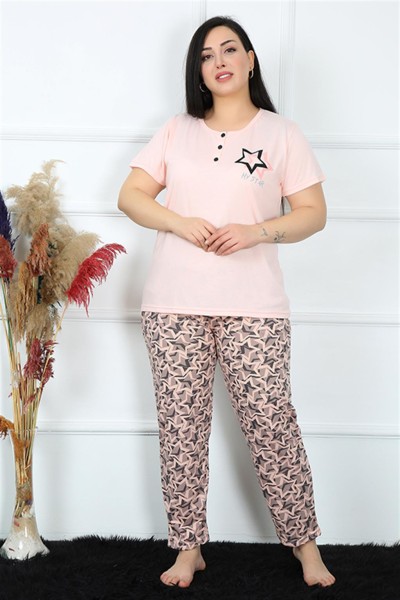 Moda Çizgi Kadın Büyük Beden Kısa Kol Pijama Takım 202187 - Thumbnail