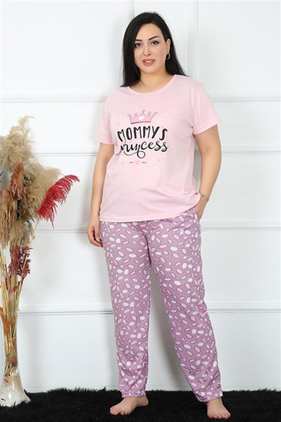 Moda Çizgi Kadın Büyük Beden Kısa Kol Pijama Takım 202188 - Thumbnail