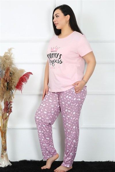 Moda Çizgi Kadın Büyük Beden Kısa Kol Pijama Takım 202188 - Thumbnail