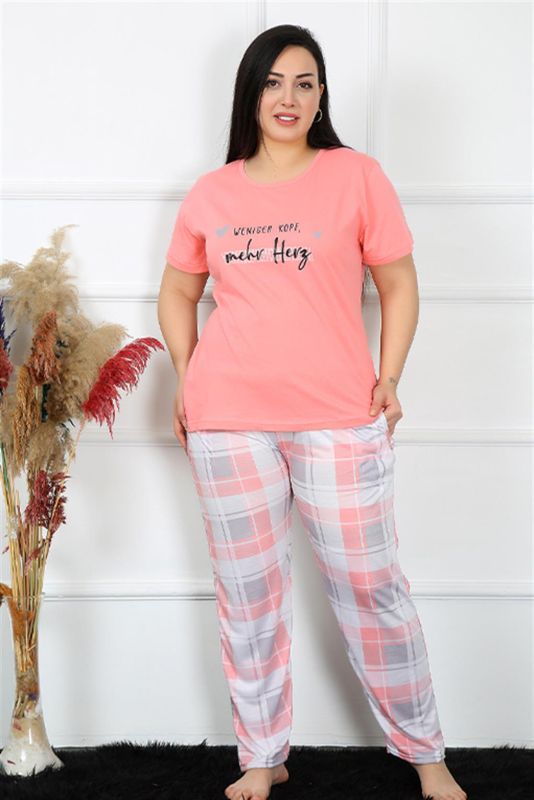 Moda Çizgi Kadın Büyük Beden Kısa Kol Pijama Takım 202190 - 2