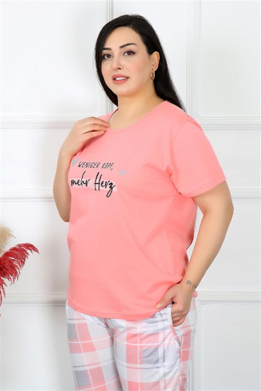 Moda Çizgi Kadın Büyük Beden Kısa Kol Pijama Takım 202190 - 3