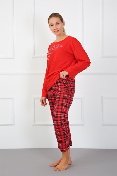 Moda Çizgi Kadın Büyük Beden Penye Pijama Takım 202178 - Thumbnail
