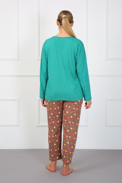 Moda Çizgi Kadın Büyük Beden Penye Pijama Takım 202180 - Thumbnail