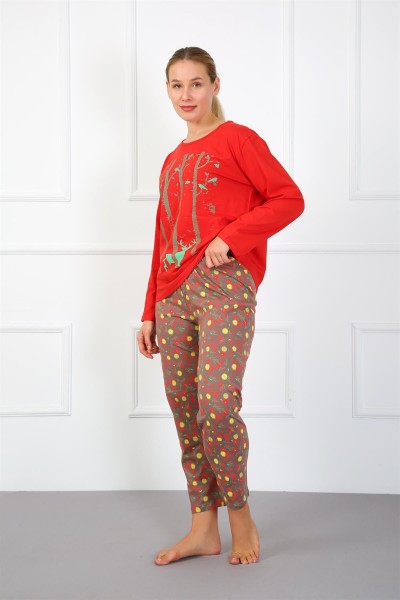 Moda Çizgi Kadın Büyük Beden Penye Pijama Takım 202181 - Thumbnail