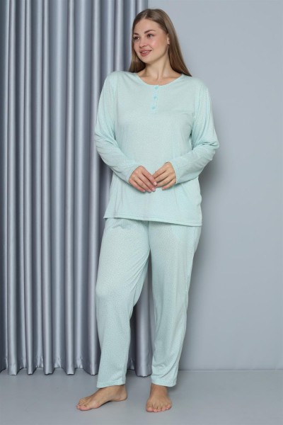 Moda Çizgi - Moda Çizgi Kadın Büyük Beden Penye Uzun Kol Pijama Takım 202212
