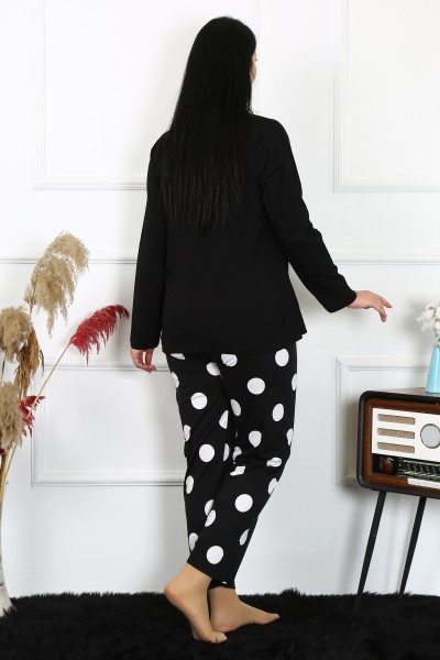 Moda Çizgi Kadın Büyük Beden Penye Uzun Kol Pijama Takım 202215 - Thumbnail