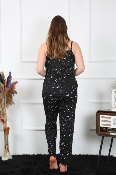 Moda Çizgi Kadın Büyük Beden Siyah İp Askılı Pijama Takım 202198 - Thumbnail