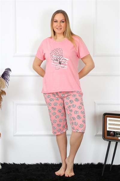 Moda Çizgi - Moda Çizgi Kadın Büyük Beden Viscon Pembe Kapri Pijama Takım 202192
